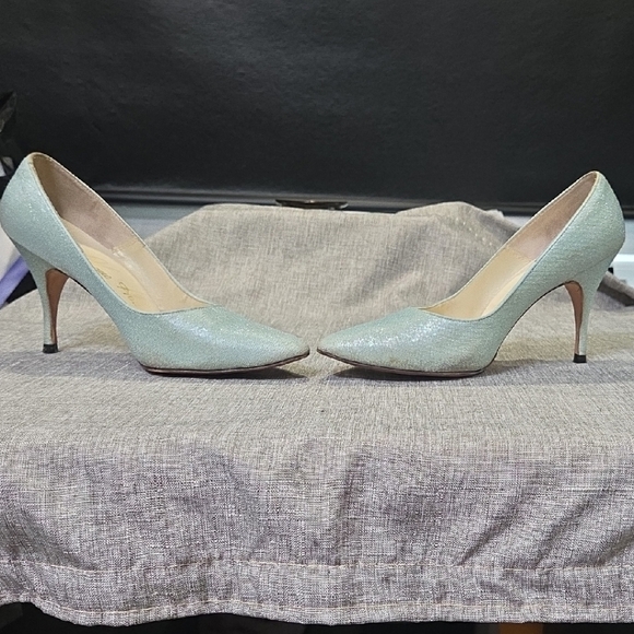 Blue Heels with Pointed Toe and Shimmery Finish - Picture 6 of 7